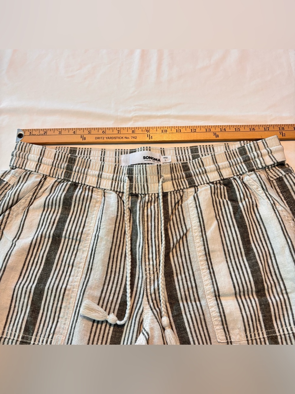 Sonoma Cream & Brown Striped Waistband Pants Sz Large